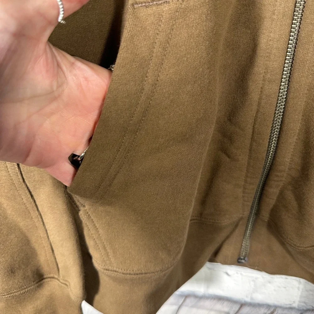 American Giant Mens Brown Cotton Fleece Full Zip Bomber Jacket Made in USA Large